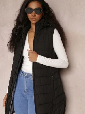 Czarna Kamizelka Długa Pikowana z Kapturem Savisuk h&s