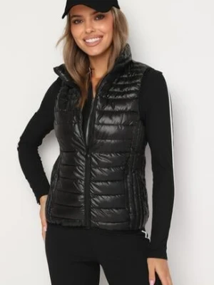 Czarna Kamizelka Pikowana z Kieszonkami i Wysokim Kołnierzem Kendiana swest