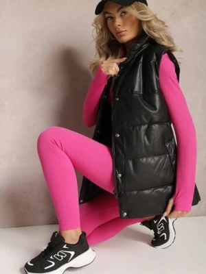 Czarna Kamizelka Pikowana z Wiązanym Paskiem z Ekoskóry Sotochus ann gissy