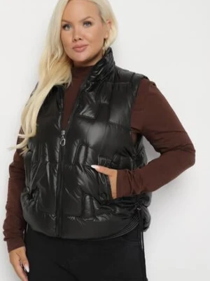 Czarna Kamizelka Pikowana z Wysokim Kołnierzem i Kieszeniami Irinae swest