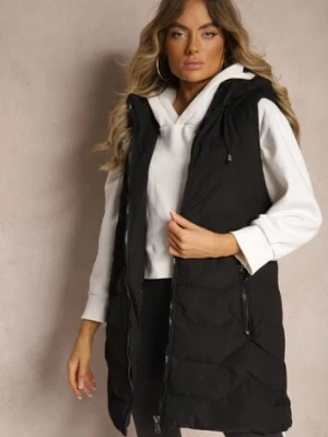 Czarna Kamizelka Pikowana Zapinana na Suwak Ozdobiona Kapturem i Sznurkami Finaria swest