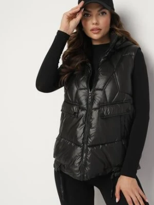 Czarna Kamizelka z Odpinanym Kapturem i Ozdobnym Pikowaniem Arreanne swest