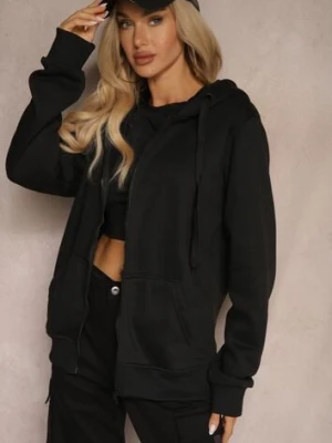 Czarna Klasyczna Bluza z Kapturem i Sznurkami Ballata
