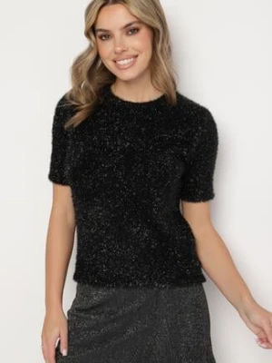 Czarna Klasyczna Bluzka z Wiskozą i Metaliczną Nitką Sanathia rosa