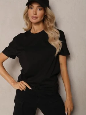 Czarna Klasyczna Gładka Koszulka z Bawełny Detima