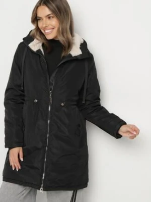 Czarna Klasyczna Kurtka Parka z Futrzaną Wyściółką Olenevia j.style