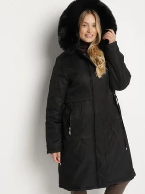 Czarna Klasyczna Kurtka Parka z Kapturem z Futerkiem Essoria j.style