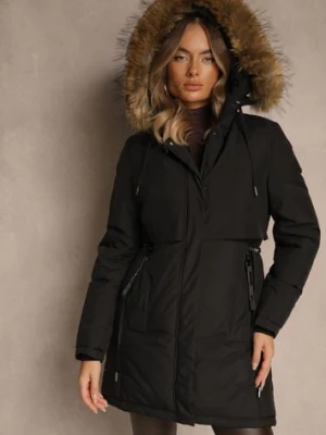 Czarna Klasyczna Kurtka Parka z Kapturem z Futrem Nalisava swest