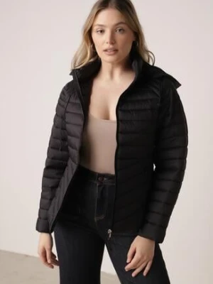 Czarna Klasyczna Kurtka Przejściowa z Pikowaniem i Odpinanym Kapturem Pretiella jstyle