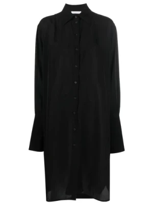 Czarna Klasyczna Sukienka Koszulowa Niccolò Pasqualetti