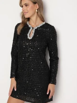 Czarna Koktajlowa Cekinowa Sukienka o Pudełkowym Kroju Sewilena allyson