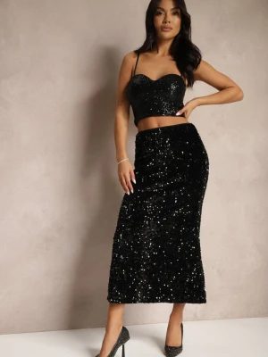 Czarna Koktajlowa Spódnica High Waist w Cekiny Melimi Bisou's Project