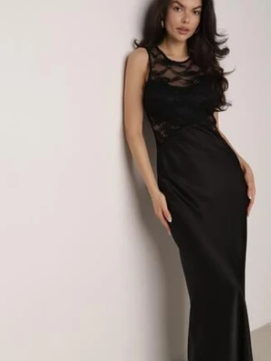 Czarna Koktajlowa Sukienka o Dopasowanym Kroju z Koronką Bermine bisou's project