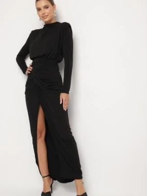 Czarna Koktajlowa Sukienka o Dopasowanym Kroju z Marszczeniem Besiel allyson