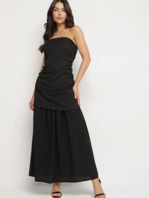 Czarna Koktajlowa Sukienka Typu Bandeau z Marszczeniem Izelessa allyson