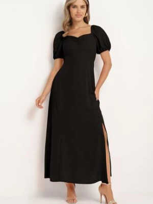 Czarna Koktajlowa Sukienka Typu Hiszpanka z Rozcięciem Vikita rosa