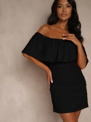 Czarna Koktajlowa Sukienka Vices z Hiszpańskim Dekoltem Penare