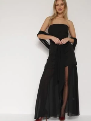 Czarna Koktajlowa Sukienka z Odkrytymi Ramionami i Dodatkowym Szalem Krynaya elsa.m by may