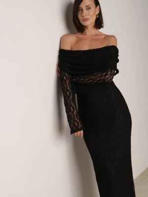 Czarna Koktajlowa Sukienka z Odkrytymi Ramionami z Koronki Eperrie Retro & Icone