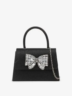 Czarna Koktajlowa Torebka Ozdobiona Kokardą z Cyrkonii Aclena