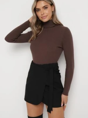 Czarna Kopertowa Spódnica Mini z Wiązaniem Reasmey new collection