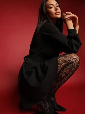 Czarna Kopertowa Sukienka o Rozkloszowanym Kroju ze Wszytym Wiązanym Paskiem Nalin new collection