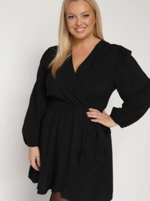 Czarna Kopertowa Sukienka z Wiskozą z Wiązaniem w Pasie Vidila retro & icone