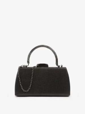 Czarna Kopertówka Torebka na Ramię z Łańcuszkiem i Metaliczną Rączką Ulaggia