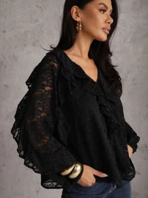 Czarna Koronkowa Bluzka z Falbankami Sewrana bisou's project
