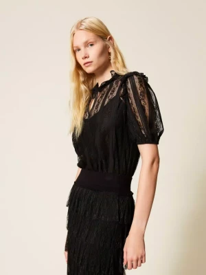 CZARNA KORONKOWA KOSZULA Z KRÓTKIM RĘKAWEM TWINSET