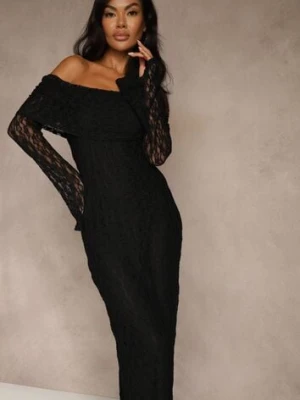 Czarna Koronkowa Sukienka Koktajlowa z Odkrytymi Ramionami Eperria retro & icone