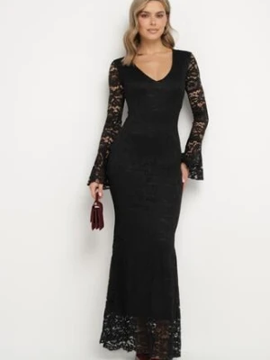 Czarna Koronkowa Sukienka o Dopasowanym Kroju z Szerokim Dołem Annadira allyson
