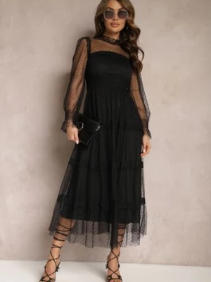 Czarna Koronkowa Sukienka Rozkloszowana z Falbanką Faberlla elsa.m by may