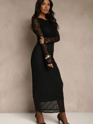 Czarna Koronkowa Sukienka Typu Longsleeve o Dopasowanym Kroju Zenoresa retro & icone