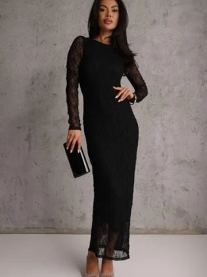 Czarna Koronkowa Sukienka Typu Longsleeve o Dopasowanym Kroju Zenoresa retro & icone