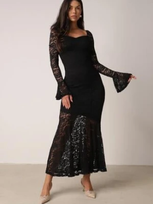 Czarna Koronkowa Sukienka VICES o Eleganckim Kroju z Wiązaniem na Plecach Irinlenne