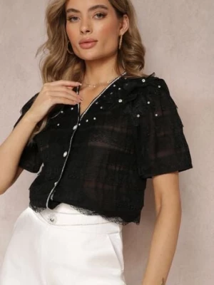 Czarna Koszula Bluzka z Koronką i Falbankami Engelli elsa.m by may