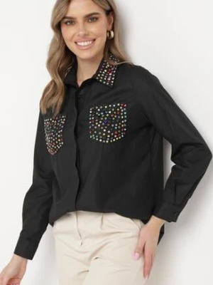 Czarna Koszula o Klasycznym Kroju Ozdobiona Cyrkoniami Eiremsa elsa.m by may