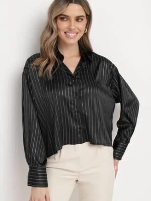 Czarna Koszula Oversize Ozdobiona Metaliczną Nicią Ivenna retro & icone