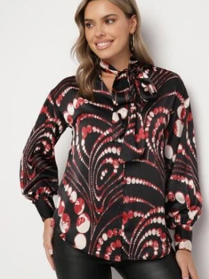 Czarna Koszula Ozdobiona Wiązaniem w Geometryczny Wzór Tinnithra bisou's project