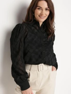 Czarna Koszula Transparentna z Bufkami na Rękawach Oslia elsa.m by may