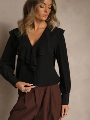 Czarna Koszula Vices z Dekoltem z Falbanami i Bufiastymi Rękawami Zoiruna