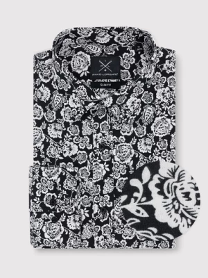Czarna koszula w kwiatowy biały wzór Pako Lorente