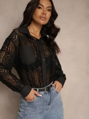 Czarna Koszula z Ażurowej Tkaniny z Kieszeniami Terista elsa.m by may