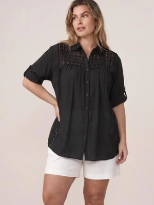 Czarna Koszula z Bawełną na Lato w Stylu Boho Ozdobiona Koronką Cinnamis christy