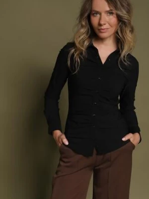 Czarna Koszula z Bawełną Ozdobiona Marszczeniem Anixe ann gissy