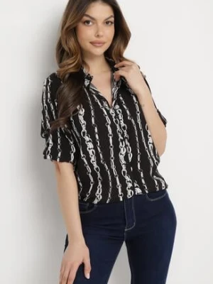 Czarna Koszula z Bawełny i Wiskozy w Łańcuszkowy Wzór Zirenia