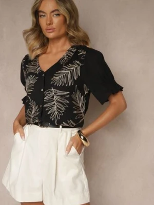 Czarna Koszula z Bawełny Ozdobiona Haftem i Srebrną Nicią Wilaravia melya by melody