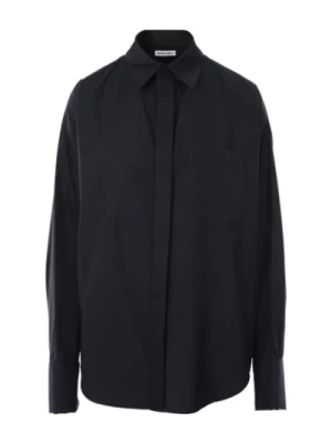Czarna Koszula z Boksem z Bawełnianej Popeliny z Logo Jacquard Balenciaga