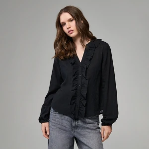 Czarna koszula z długim rękawem i falbankami House